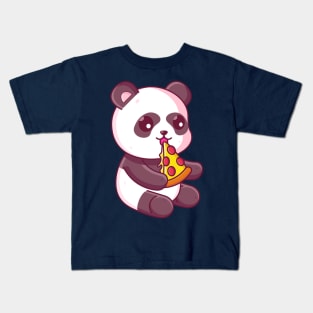 Cute panda eating pizza Kids T-Shirt